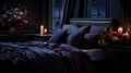 Bed in Dark Room With Lit Candles