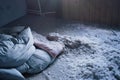 Bed linen in abandoned hotel bedroom