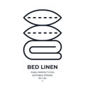 Bed linen set with duvet and pillows editable stroke outline icon isolated on white background flat vector illustration. Pixel Royalty Free Stock Photo