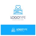 Bed, Love, Lover, Couple, Valentine Night, Room Blue Outline Logo Place for Tagline