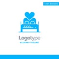 Bed, Love, Lover, Couple, Valentine Night, Room Blue Solid Logo Template. Place for Tagline