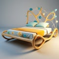 Futuristic Wood Bed With Orange Chair - Art Nouveau Inspired