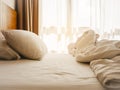 Bed Mattress and Pillows Bedroom with morning sunlight Royalty Free Stock Photo