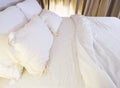 Bed mattress and pillows messed up in bedroom Royalty Free Stock Photo