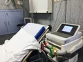 Bed and medical equipment in a public emergency room