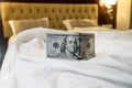 bed and money to symbolize the cost of sex.