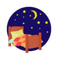 bed, night, crescent moon, star.