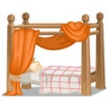 Bed with orange canopy. Interior items