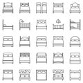 Bed outline icons set - vector Double and Single Beds signs