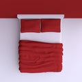 Bed with pillows and a blanket in the corner room, 3d illustration. Royalty Free Stock Photo