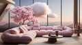 A bed among pink clouds