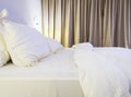 Bed sheet and pillow messed up in bedroom Royalty Free Stock Photo
