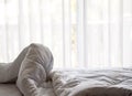 Bed sheet and pillow messed up in the morning Royalty Free Stock Photo