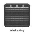 Bed Size Dimension. Mattress Alaska King Silhouette Icon. Bed Length Measurement for Bedchamber in Hotel or Home