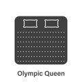 Bed Size Dimension. Mattress Olympic Queen Silhouette Icon. Bed Length Measurement for Bedchamber in Hotel or Home