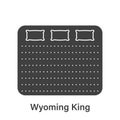 Bed Size Dimension. Mattress Wyoming King Silhouette Icon. Bed Length Measurement for Bedchamber in Hotel or Home