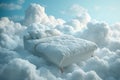 Bed Stand Floats In Fluffy Clouds, Representing Serene And Restful Slumber