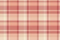 Bed texture vector background, fashioned check seamless tartan. Plank textile pattern fabric plaid in red and light colors Royalty Free Stock Photo
