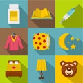 Bed time rest icon set, flat style Royalty Free Stock Photo