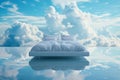 Bed In Tranquil Sky Cloud, Representing Peaceful Slumber And Rejuvenation
