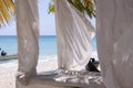 Bed on tropical beach Royalty Free Stock Photo