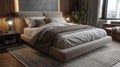 a bed through an ultra photorealistic rendering, combining stylish, modern elements with qualities of quality, luxury