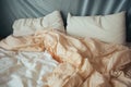 bed with untouched pillows and unruffled sheets Royalty Free Stock Photo