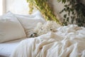 bed with untouched pillows and unruffled sheets Royalty Free Stock Photo