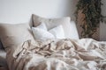 bed with untouched pillows and unruffled sheets Royalty Free Stock Photo