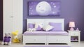 bed between white cabinet and violet tear pillow on cupboard in bedroom with gallery. generative ai Royalty Free Stock Photo