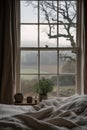 Bed With White Comforter and Window