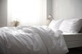Bed With White Linens Closeup. Generative AI