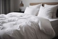 Bed With White Linens Closeup. Generative AI