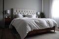 Bed With White Linens, Minimalist Style. Generative AI