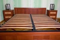 Bed with wooden slats for bed frame Royalty Free Stock Photo