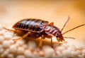 Bedbug Close up of Cimex hemipterus - bed bug on bed background , High quality photo Royalty Free Stock Photo