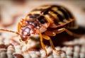 Bedbug Close up of Cimex hemipterus - bed bug on bed background , High quality photo Royalty Free Stock Photo