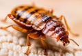 Bedbug Close up of Cimex hemipterus - bed bug on bed background , High quality photo Royalty Free Stock Photo