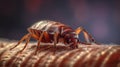 Bedbug Close up of Cimex hemipterus - bed bug on bed , generated by AI Royalty Free Stock Photo