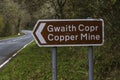 Editorial, Brown Tourism Sign Sygun Copper Mine, a tourist attraction in Eryri or Snowdonia National Park Royalty Free Stock Photo