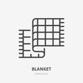 Bedding, bedroom decorations flat line icon. Vector illustration of blanket, plaid. Thin linear logo for interior store