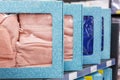 Bedding in the package on the shelves in the store Royalty Free Stock Photo