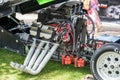 Bedford, Bedfordshire, UK. June 2, 2019. Festival of Motoring.Dragster engine.Hood scoops on a car Royalty Free Stock Photo