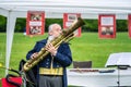 Bedford, Bedfordshire, UK. May 19,2019.The ophicleide is a keyed brass instrument similar to the tuba.Free community event in