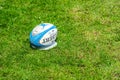 Bedford, Bedfordshire, UK. May 19,2019. A rugby ball is an elongated ellipsoidal ball used in rugby football