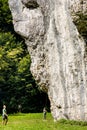 Free climbers at Bedkowska Baszta rock known as Dupa Slonia - ElephantÃ¢â¬â¢s Ass - in Bedkowska Valley near Cracow in Lesser Poland