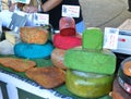 BEDOIN, FRANCE - AUGUST 1, 2016: French cheese of differents color at the market in Provence Royalty Free Stock Photo