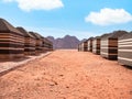 Bedouin camp with traditional tents in Wadi Rum desert, Jordan Royalty Free Stock Photo