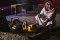 Bedouin cooking tea in a tent Royalty Free Stock Photo