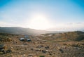 Bedouin desert camp in Wadi Rum on sunrise. Jordan Royalty Free Stock Photo